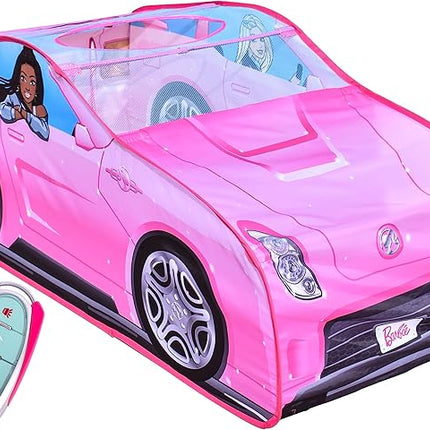 Barbie Convertible Pop Up Tent - Pink Princess Playhouse Car Toy with Sounds & Key Fob, Indoor and Outdoor Play