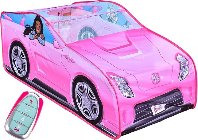 Barbie Convertible Pop Up Tent - Pink Princess Playhouse Car Toy with Sounds & Key Fob, Indoor and Outdoor Play