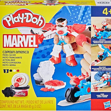 Play-Doh Marvel Captain America Moto-Slicer Playset with Bendy Action Figure, 3 Accessories, Imagination Toys for Kids 4 Years & Up