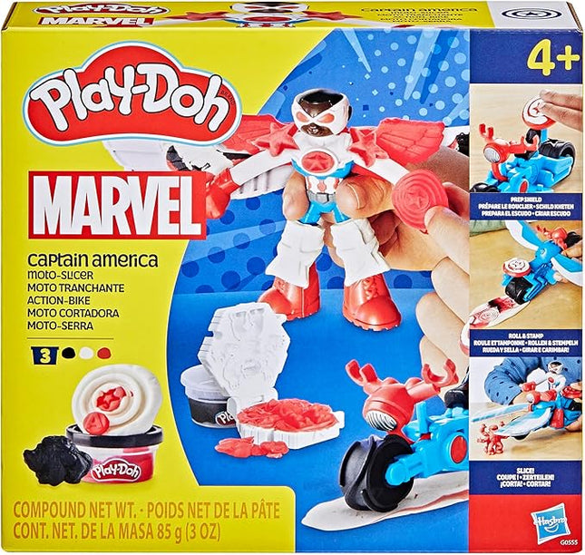 Play-Doh Marvel Captain America Moto-Slicer Playset with Bendy Action Figure, 3 Accessories, Imagination Toys for Kids 4 Years & Up