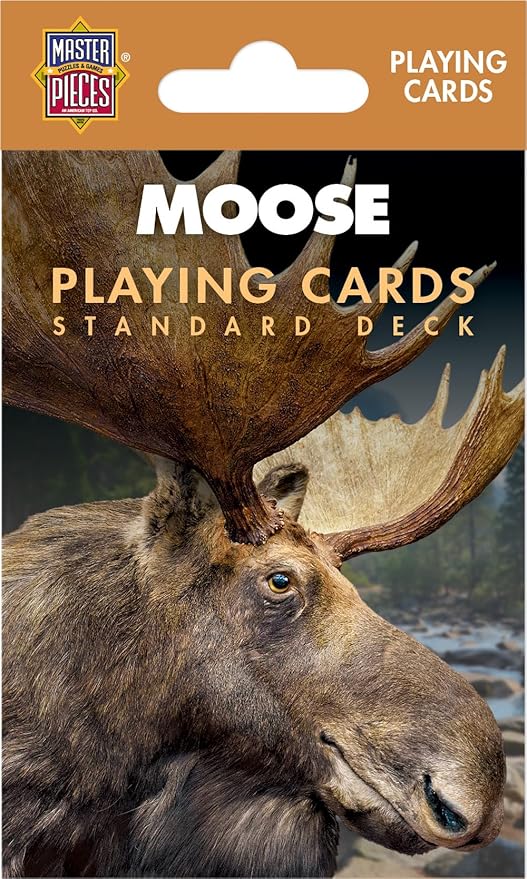 Masterpieces Moose Playing Cards Deck - Animal Themed Standard 54 Card Deck, Unique Moose Face Cards & Jokers, Retro Style, for Families & Adults