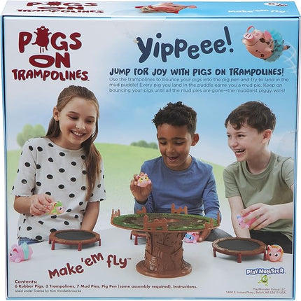 PlayMonster Pigs on Trampolines Board Games – Multi-Player, Preschool Toys, Hand-Eye-Coordination Game, The Muddiest Pig Wins, Ages 6+
