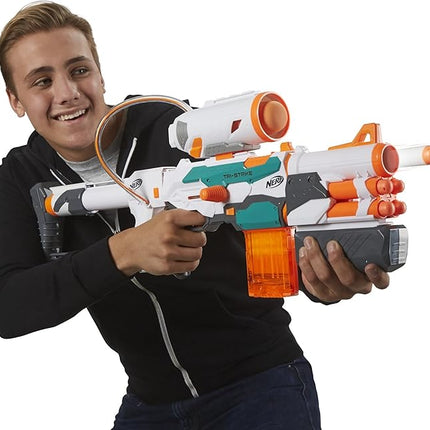 Nerf Modulus Tri-Strike Blaster, Mega Barrel, Rocket Launcher, Clip, 1 Rocket, Kids Outdoor Games (Amazon Exclusive)
