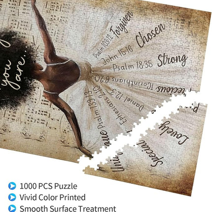 African American Jigsaw Puzzles 1000 Pieces for Adults, Dancing with God Says You are Quote, Black Woman Wooden Puzzle for Stress Relief, Challenging Brain Teaser & Home Decor