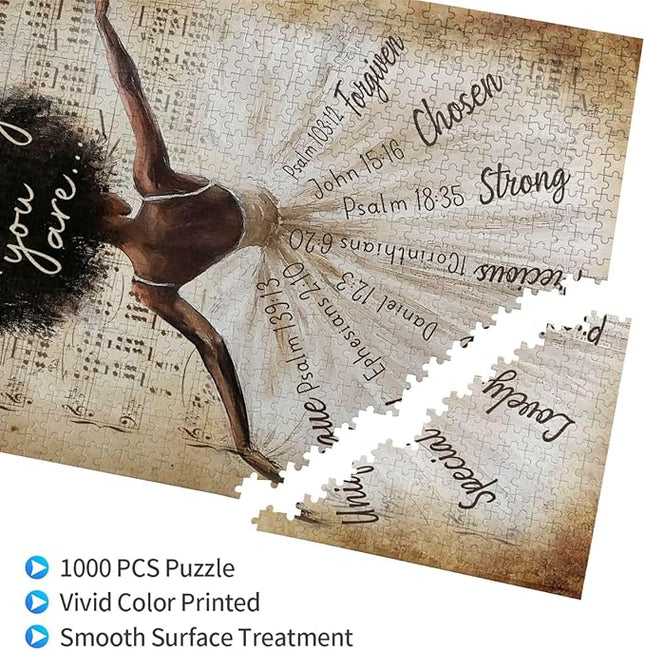 African American Jigsaw Puzzles 1000 Pieces for Adults, Dancing with God Says You are Quote, Black Woman Wooden Puzzle for Stress Relief, Challenging Brain Teaser & Home Decor