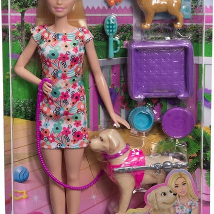 Barbie Doll with 2 Toy Dogs & Pet Accessories, 1 Pup in a Removable Wheelchair with Rolling Wheels, 10+ Piece Set
