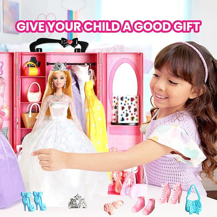 UCanaan 180 Pcs Doll Clothes and Accessories (with Dolls), Princess Gowns, Dresses, Tops, Pants, Jumpsuits, Swimsuits, Shoes, Hangers, etc. Girls Doll Dress Up Toys, Kids Toddler Toys Gifts