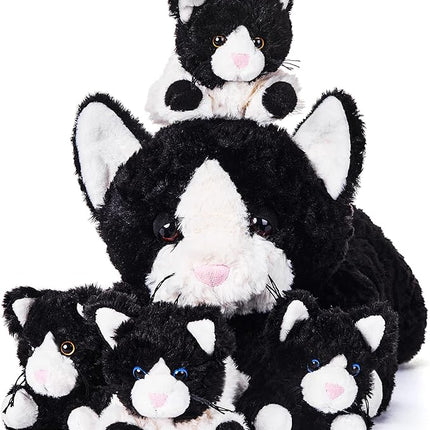 IKASA Mommy Cat Stuffed Animal Mom and Baby Plush Toy,Cute 16" Soft Cuddly Huggable Toys with Little Mini Babies Kitten,Gifts for Kids Girls Boys