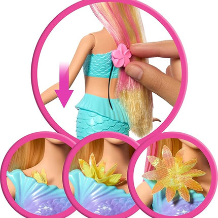 Barbie Mermaid Toy Dolls with Surprise Magic Blooming Flowers Feature, Ombre Tails, Pearl Headband Accessory & Long Blonde Hair with Pink Highlights