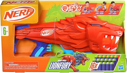 Nerf Wild Lionfury, Easy Play Dart Blaster, 16 Nerf Elite Darts, Lion Toys for 6 Year Old Boys & Girls & Up, Outdoor Toys