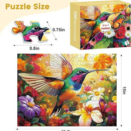 2-Pack 500 Pieces Puzzles for Adults, Flower Hummingbird Puzzles 500 Pieces Butterfly Jigsaw Puzzles for Adults, Birthday Party for Family Kids, Game Nights Gifts