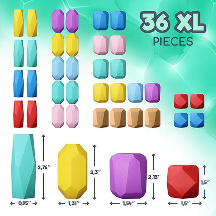 Wooden Stacking Blocks – Montessori Toys for 1 2 3 4 5 6 Year Old Toddlers and Kids, No Choking Hazard – Building Rocks Stones Games, for Girls and Boys