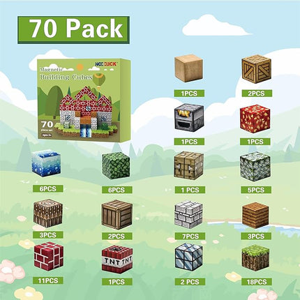 Magnetic Blocks - 70PCS Build Mine Magnet World Set, Educational Magnetic Tiles Building Toys for Boys & Girls, STEM Sensory Toys for Toddlers Kids Age 3+, Start Set