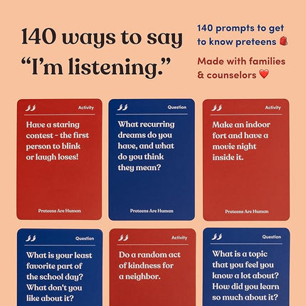 Preteens are Human | 140 Conversation Cards to Help You Get to Know Preteens | Card Game for Middle School Preteens | Designed by Experts for Grades 6-8 | Ages 11-13+