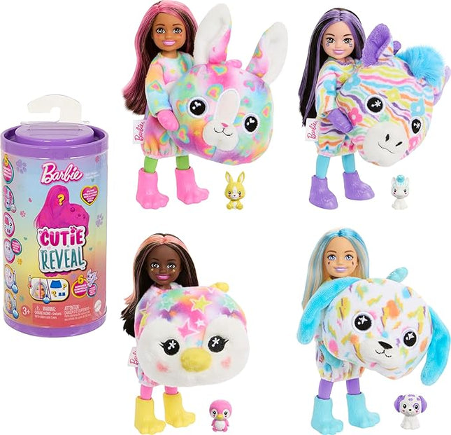 Barbie Chelsea Cutie Reveal Color Dream Series Small Doll & Accessories, Animal Plush Costume & 6 Surprises Including Color Change (Styles May Vary)