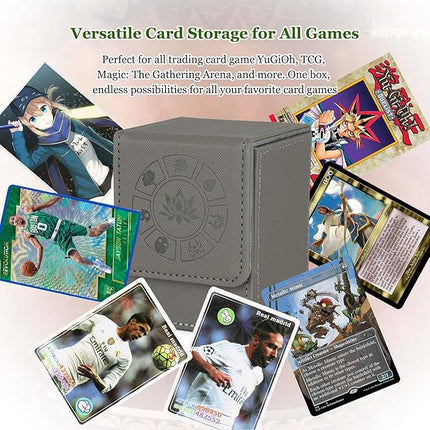 Arkeiliy MTG Deck Box with 50 Pcs Card Sleeve, 110+ Card Storage Leather Deck Box for Magic Commander, Collectible Trading Card Cases for Trading Card Games (Grey)
