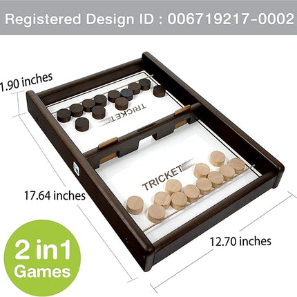 Tricket VS Checkers : Wooden Multi Tabletop Indoor Portable Board Games for Kids and Family