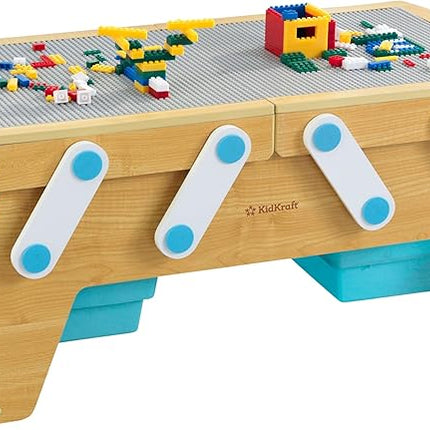 KidKraft Building Bricks Play N Store Wooden Table, Children's Toy Storage with Bins, 200+ Building Blocks Included, Natural, Gift for Ages 3+