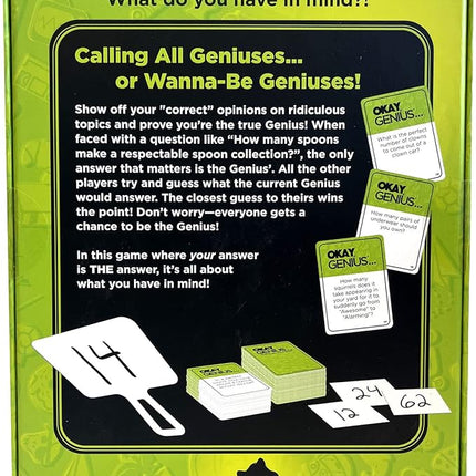 PlayMonster Okay, Genius… Fun Family Game Night Card Game for Teens, Friends & Home - Share Your Opinions on Ridiculous Topics - What Do You Have in Mind?! - for Ages 14 & Up