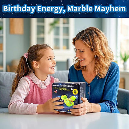 UFO Marble Balance Game, 60 Colorful Marbles Toy for Kids Family Stacking Challenge, Party Game with Storage Case for Children Over 96 Months