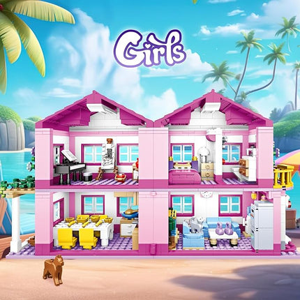 Pink Girls Summer Villa Friends Building Set Compatible with Lego Friends Construction Educational Toy for Kids Age 8-12 and Up 1018 PCS