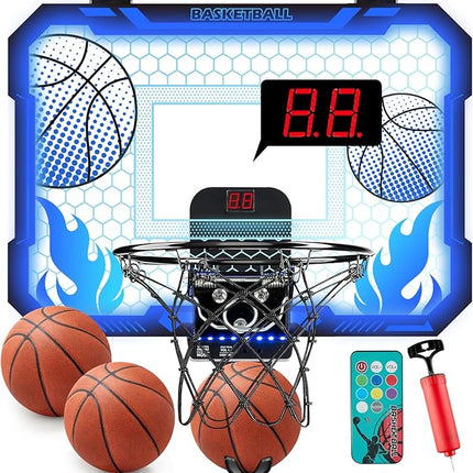 Indoor Basketball Hoop for Kids with Led Lights Mini Basketball Hoop with Remote Control Over The Door Basketball Hoops with Scoreboard Basketball Toys for 4-12 Year Old Boys Girls