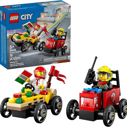 LEGO City Pizza vs. Fire Truck Race Car Pack Toy - Building Toy for Kids, Boys and Girls, Ages 5+ - Gift for Birthdays and Holidays - Includes Chef and Firefighter Minifigures - 60458