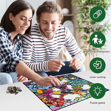 delobi Stained Glass Puzzle Succulent Wooden Puzzles for Adults 300 Pieces, Unique Liberty Challenging Jigsaw Puzzles Gift for Friends Family Game 12.4 x 12.4 Inch