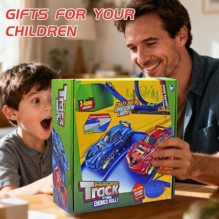 19ft Build Anywhere Portable Race Track with Suction Cups - Flexible Roll-Up Design Fits 1/64 Scale Cars, Portable Toy Gift for Kids 4+ Year Old