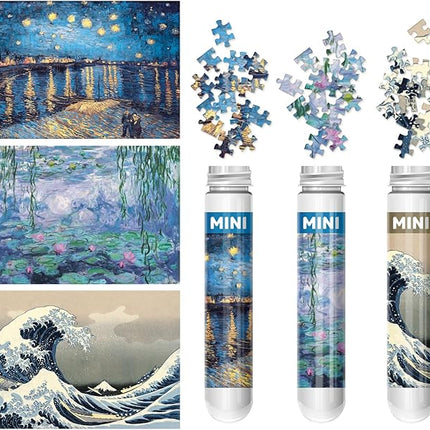 150 Piece Mini Jigsaw Puzzles for Adults & Kids, 6" x 4" Starry Night & More 3 Pack