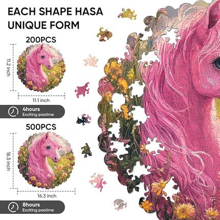 Wooden Puzzles for Adults, Cute Horse Jigsaw Puzzles 500 Pieces, Adults Puzzles, Best Gifts for Puzzle Lover, Family Brain Game, 16.5x16.3 inch