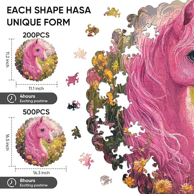 Wooden Puzzles for Adults, Cute Horse Jigsaw Puzzles 500 Pieces, Adults Puzzles, Best Gifts for Puzzle Lover, Family Brain Game, 16.5x16.3 inch