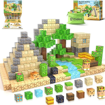 Large Magnetic Blocks Kids Toys, Sensory Learning Toys, Mine Magworld Building Craft, Desert Construction Set, 1“ Magnetic Building Cubes, Game Gift for 3+ Year Old Boys Girls