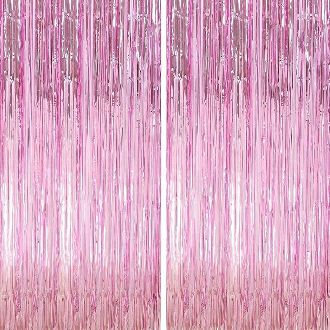 6 Pack Pink Foil Fringe Curtains Streamers Party Decorations 3.3 x 8.2 ft, Pink Tinsel Curtain Fringe Backdrop for Parties, Door Fringe Birthday Streamers, Barbie Backdrop Birthday Party Decorations