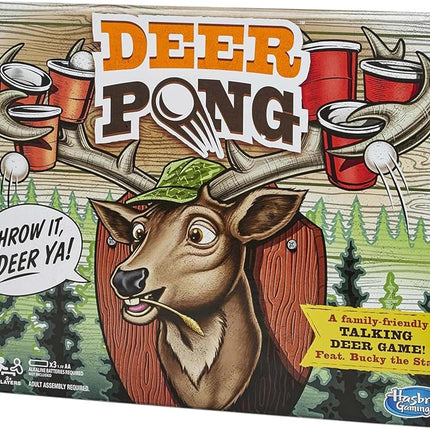 Deer Pong Game, Features Talking Deer Head and Music, Includes 6 Party Cups and 8 Balls, Fun Family Game for Ages 8 and Up