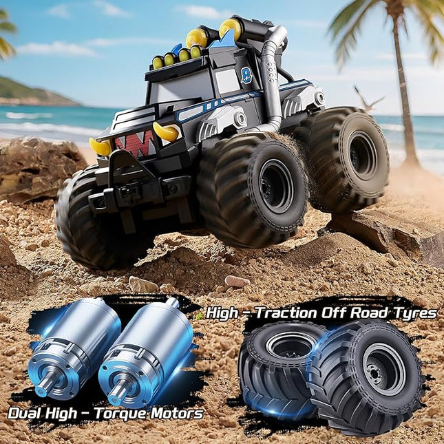 3-in-1 Amphibious Remote Control Car, RC Boat/Water Gun, 2.4GHz All Terrain Waterproof Monster Trucks for Boys Age 4-7 W/2 Batteries 70 min, Birthday Gift Pool Toys for Kids Ages 4-8