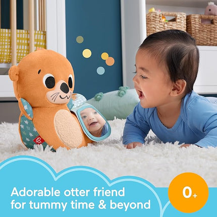FISHER-PRICE BABY Toy 2-in-1 Rockin' Tummy Time Otter Plush Sensory Activity with Soft Book for Newborn Play Ages 0+ Months