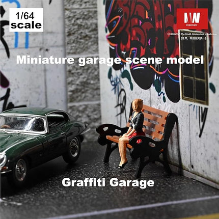 Display Case for Hot Wheels,Diorama 1/64 Scale Car Garage Model with LED Lights and Acrylic Cover, Stackable Car Parking Lot Model,Diecast Car Display Case(Graffiti Garage)