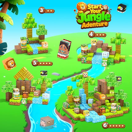 150 Magnetic Blocks – Mine Magnet Game Building Craft, STEM Constructions Toy, Jungle Animals, Sensory Stacking Cubes Kids Toys, Christmas Birthday Gifts for Boys Girls Age 3-5, 5-7, 4-8, 8-12