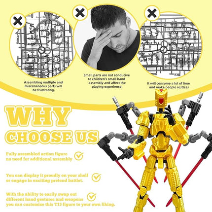 Assembly Completed T13 Action Figure Set，T13 mision 13 figuras originales 3D Printed Toys Nova13 Action Figures Desktop Decorations for Game Lovers Toy (Yellow, 8 Inch)