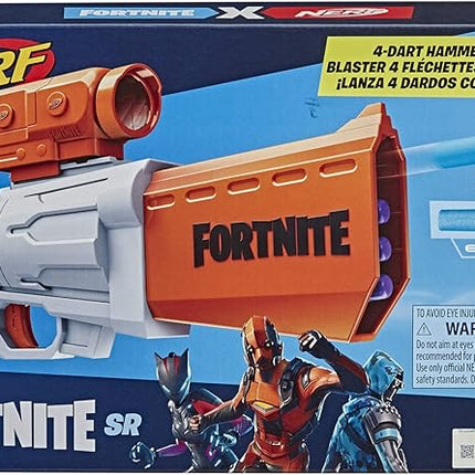Nerf Fortnite SR Blaster - 4-Dart Hammer Action - Includes Removable Scope and 8 Official Nerf Elite Darts - for Youth, Teens, Adults