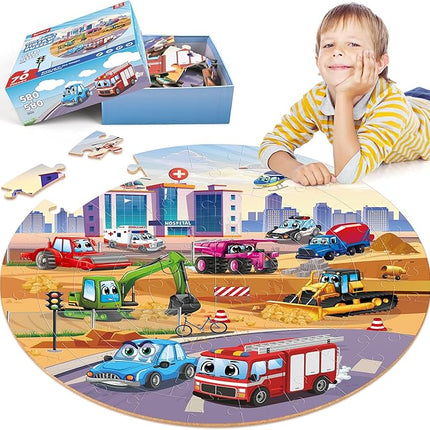 SYNARRY Vehicle Floor Puzzle for Kids Ages 3-5, Large 70 Piece Puzzle for Kids Ages 4-6, Preschool Toys Gifts for 3 4 5 6 7 8 Years Old Boys Girls Children