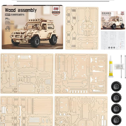 3D Wooden Puzzle Off-Road Car for Adults, Brain Teaser 3D Puzzles for Kids and Adults to Build, 125pcs Wood Craft Pull Back Truck Cars, Christmas Birthday Gift for Teens Men Women