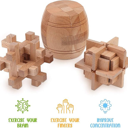 Sharp Brain Zone Wooden Brain Teaser Puzzles for Adults & Kids (Barrel Wooden Brain Teaser)