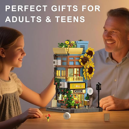 Flower House Building Set - Street View City Town Flower House Collection Kit - Home Decor Modular Building Block Kit for Adults and Teens (1580Pcs)