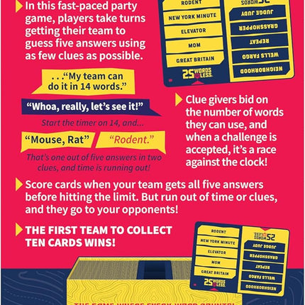 25 Words or Less Board Game, Figure Out the Secret Words Before Time Runs Out, 300 Cards, Timer & Countdown Board Included, Fast-Paced Party Game for Families & Adults,Fun for Game Nights & Gatherings