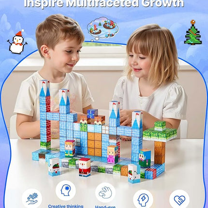 VEVOR Magnetic Blocks, 150 PCS Glacier Castle Set, Magnetic Building Cubes for Kids, STEM Montessori Sensory Toys for Christmas Birthday Gift, Construction Stacking Toy for 3+ Years Old Boys & Girls