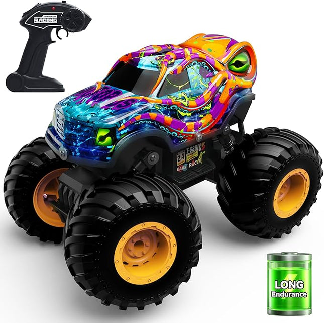 Kraken Monster Truck RC Car, Remote Control Car for Kids Aged 4-8, 1:16 Scale with LED Lights, 2.4GHz Truck Toys, Birthday Gift for 5 6 7 Year Old Boys