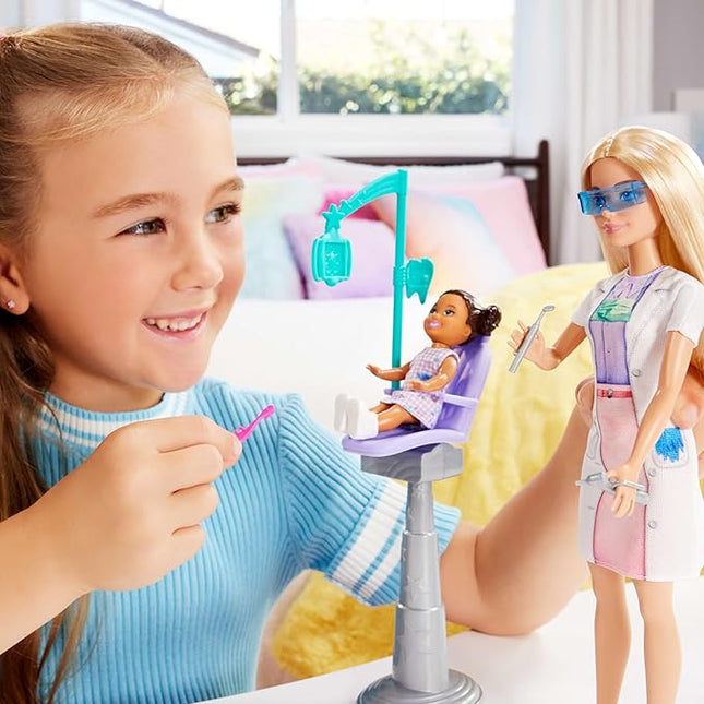 Barbie Dentist with Blonde Fashion Doll with Blue Dress and Lab Coat, 1 Kid Doll, Medical Doctor Furniture & Accessories
