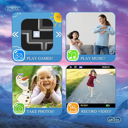 ekids Disney Frozen Kids Camera with SD Card, Digital Camera for Kids with Video Recording, Built-in Digital Stickers (Frozen)